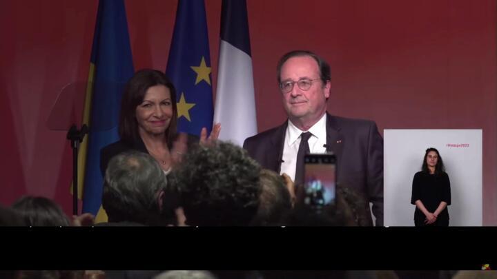 François Hollande backs Anne Hidalgo at her campaign event.
